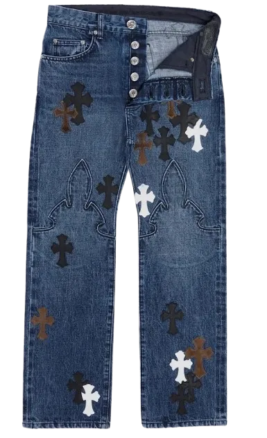 Chrome Hearts Fleur Knee Cross Patch Jean
