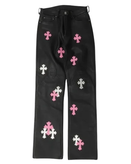 Chrome Hearts Fleur Knee Leather Cross Patch Jean