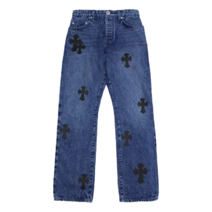 Chrome Hearts Cross Leather Patches Jeans